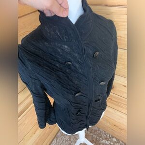 Classiques Entier Black Textured Pea Coat 20” p2p 3/4 Sleeve Lined Metal Buttons